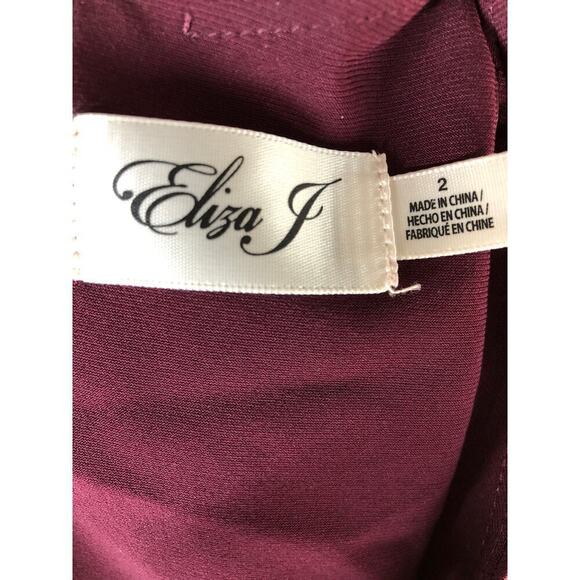 Eliza J Faux Wrap Dress Pleated Ruched 3/4 Sleeve Knee Length Sheath Wine Red 2 - Picture 6 of 8